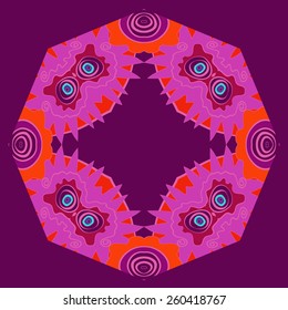 Circular pattern of colored floral motif. Hand drawn.