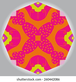 Circular pattern of colored floral motif. Hand drawn.