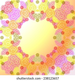Circular  pattern of colored floral motif,rose flowers on a light gradient  background. Handmade.