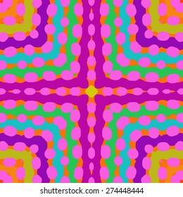 Circular  pattern of colored motif, spots, stripes. Hand drawn.