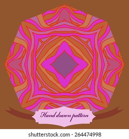 Circular pattern of colored striped motif, star, label.Hand drawn.
