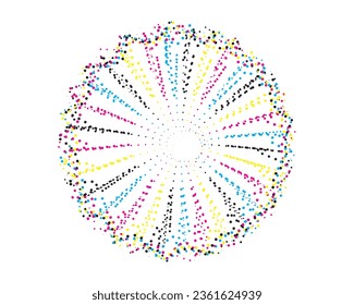 a circular pattern with colorful dots on it, cmyk two circles with colorful dots on them set, cmyk vector illustration of a flower  with a circle and a dot,mandala vector