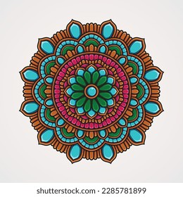 Circular pattern with colorful ornaments. suitable for henna tattoos coloring books. islam hindu buddhist india pakistan chinese arab