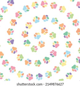 Circular pattern colorfull of pet, dog or cat footprints	