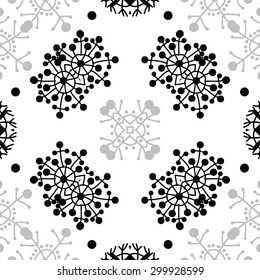 Circular   pattern of decorative motif, doodles,snowflakes, ellipses. Hand drawn, winter theme.