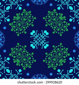 Circular   pattern of decorative motif, doodles,snowflakes, ellipses. Hand drawn, winter theme.