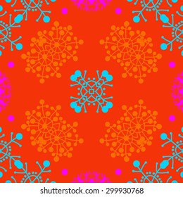Circular  pattern of decorative motif, doodles,snowflakes, ellipses. Hand drawn, winter theme.