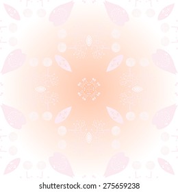 Circular   pattern of decorative motif, spots, leaves, twigs. Handmade.