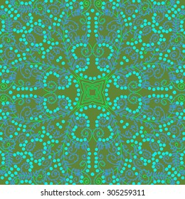 Circular   pattern of delicate floral motif, branches, spirals, stars, doodle, ellipses, leaves. Hand drawn.