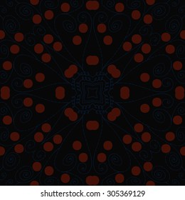Circular   pattern of delicate floral motif,  spirals, stars, doodles, ellipses. Hand drawn.