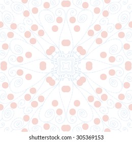 Circular   pattern of delicate floral motif,  spirals, stars, doodles, ellipses. Hand drawn.