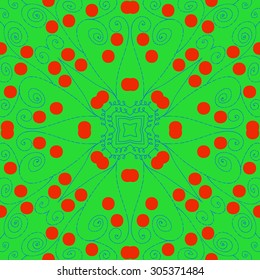 Circular   pattern of delicate floral motif,  spirals, stars, doodles, ellipses. Hand drawn.