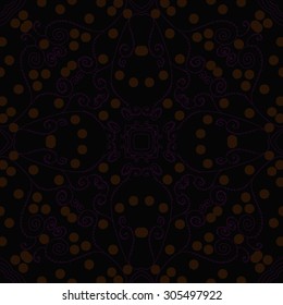 Circular   pattern of delicate floral motif,  spirals, branches, doodles, ellipses. Hand drawn.