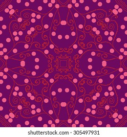Circular   pattern of delicate floral motif,  spirals, branches, doodles, ellipses. Hand drawn.