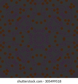 Circular   pattern of delicate floral motif,  spirals, branches, doodles, ellipses. Hand drawn.