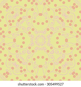 Circular   pattern of delicate floral motif,  spirals, branches, doodles, ellipses. Hand drawn.