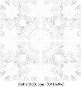 Circular   pattern of delicate floral motif,flowers,spirals, leaves, ellipses. Hand drawn.