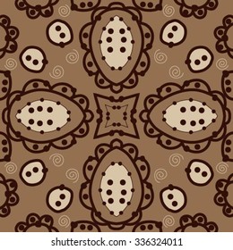 Circular pattern  of delicate motif,hole,  spots, spirals, stars,  ellipses. Hand drawn.