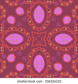 Circular pattern  of delicate motif,hole,  spots, spirals, stars,  ellipses. Hand drawn.