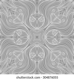 Circular   pattern of delicate striped motif, stripes, spirals, stars, waves, doodle, ellipses. Hand drawn.