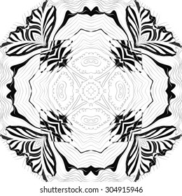 Circular   pattern of delicate striped motif, stripes,  star, waves, doodle, spots. Hand drawn.