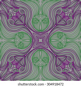 Circular   pattern of delicate striped motif, stripes, spirals, stars, waves, doodle, ellipses. Hand drawn.