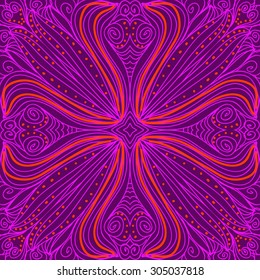 Circular   pattern of delicate striped motif, stripes, spirals, stars, waves, doodle, spots, cross. Hand drawn.