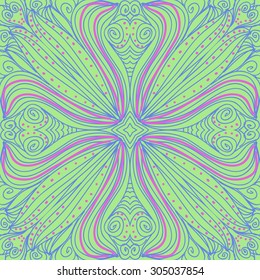 Circular   pattern of delicate striped motif, stripes, spirals, stars, waves, doodle, spots, cross. Hand drawn.