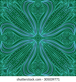 Circular   pattern of delicate striped motif, stripes, spirals, stars, waves, doodle, spots, cross. Hand drawn.