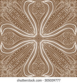 Circular   pattern of delicate striped motif, stripes, spirals, stars, waves, doodle, spots, cross. Hand drawn.