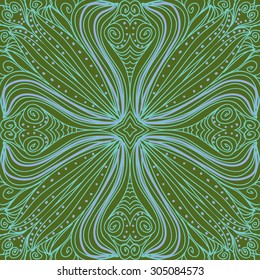 Circular   pattern of delicate striped motif, stripes, spirals, stars, waves, doodle, spots, cross. Hand drawn.