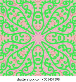 Circular   pattern of delicate striped motif, stripes, spirals, doodle,branches . Hand drawn.