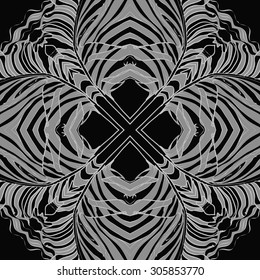 Circular   pattern of delicate striped motif, stripes,  waves, doodle, spots. Hand drawn.
