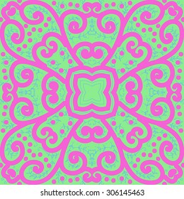 Circular   pattern of delicate striped motif,  spirals, branches, doodle,ellipses, stars, leaves . Hand drawn.