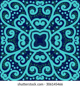 Circular   pattern of delicate striped motif,  spirals, branches, doodle,ellipses, stars, leaves . Hand drawn.