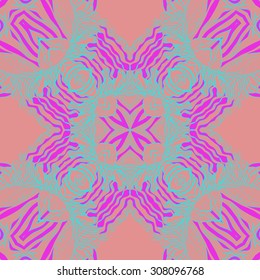 Circular pattern of delicate striped motif, stripes,  waves, doodles, spots. Hand drawn.