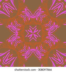 Circular pattern of delicate striped motif, stripes,  waves, doodles, spots. Hand drawn.