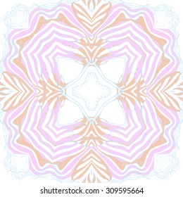 Circular   pattern of delicate striped motif, stripes,  waves, doodles, spots, cross, star. Hand drawn.
