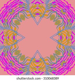 Circular   pattern of delicate striped motif, stripes,  waves, doodles, spots, copy space. Hand drawn.