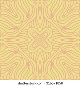 Circular  pattern of  delicate striped motif,   waves,stars, doodles. Hand drawn.