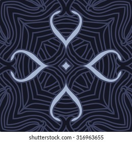 Circular  pattern of  delicate striped motif,   waves,stars, doodles. Hand drawn.