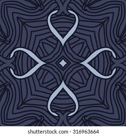 Circular  pattern of  delicate striped motif,   waves,stars, doodles. Hand drawn.