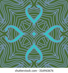 Circular  pattern of  delicate striped motif,   waves,stars, doodles. Hand drawn.