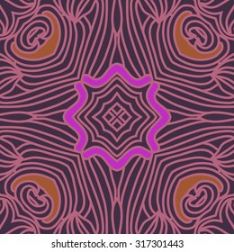 Circular  pattern of  delicate striped motif,   waves,stars, doodles. Hand drawn.