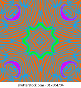 Circular  pattern of  delicate striped motif,   waves,stars, doodles. Hand drawn.