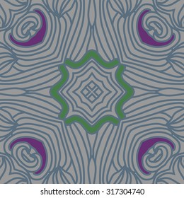Circular  pattern of  delicate striped motif,   waves,stars, doodles. Hand drawn.