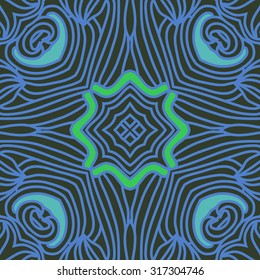 Circular  pattern of  delicate striped motif,   waves,stars, doodles. Hand drawn.