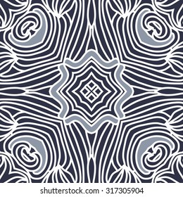 Circular  pattern of  delicate striped motif,   waves,stars, doodles. Hand drawn.