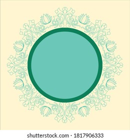 Circular pattern design for frame green color with decorative design on pale yellow background