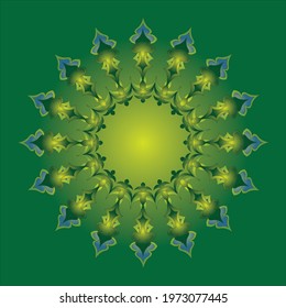 Circular pattern design on green color background.